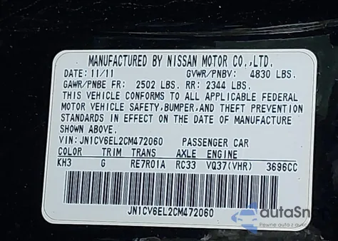 2012 Infiniti G37X from USA, damaged, VIN JN1CV6EL2CM472060